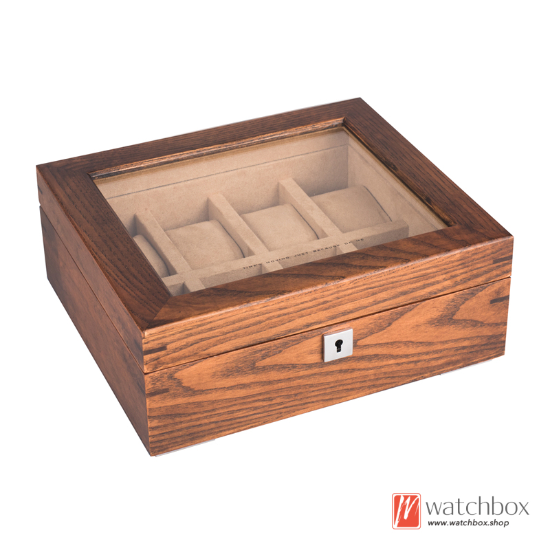 Handmade American Ash Pure Solid Wood 8 Grids Watch Jewelry Case Storage Collection Glass Skylight Display Box