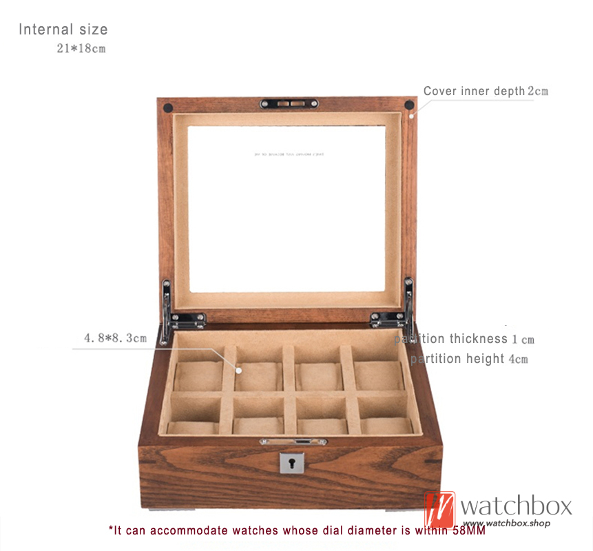 Handmade American Ash Pure Solid Wood Watch Jewelry Case Storage Collection Glass Skylight Display Box