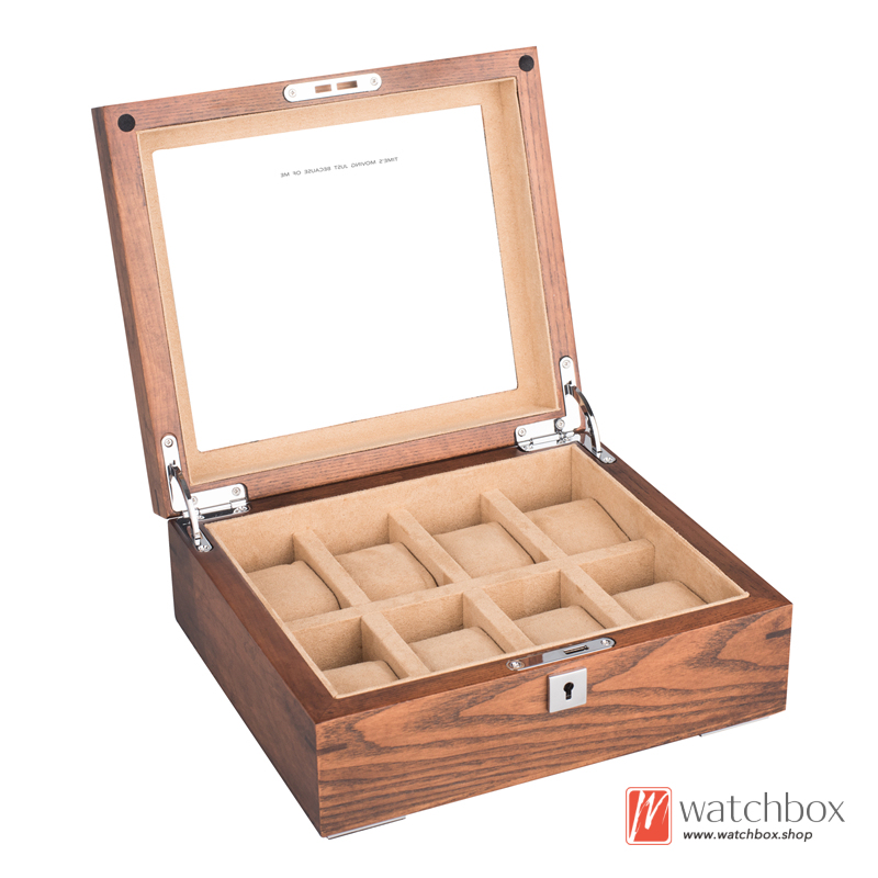 Handmade American Ash Pure Solid Wood 8 Grids Watch Jewelry Case Storage Collection Glass Skylight Display Box