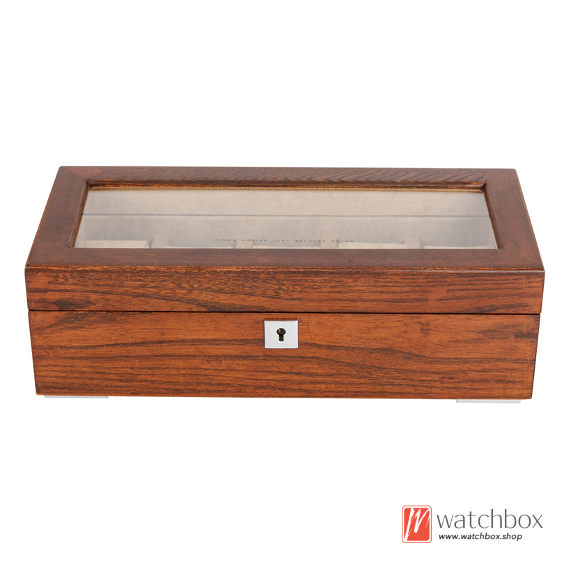 Elm Solid Wood Glass Window 5 Grids Watch Case Jewelry Storage Display Organizer Box With Lock