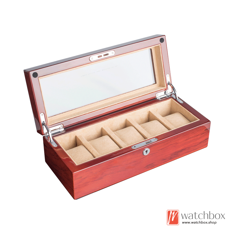 Piano Baking Varnish Rosewood Solid Wood Quality 5 Grids Watch Jewelry Case Storage Organizer Display Box Gift Box