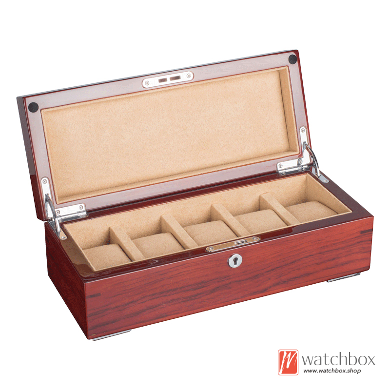 Piano Baking Varnish Rosewood Solid Wood Quality 5 Grids Watch Jewelry Case Storage Organizer Display Box Gift Box