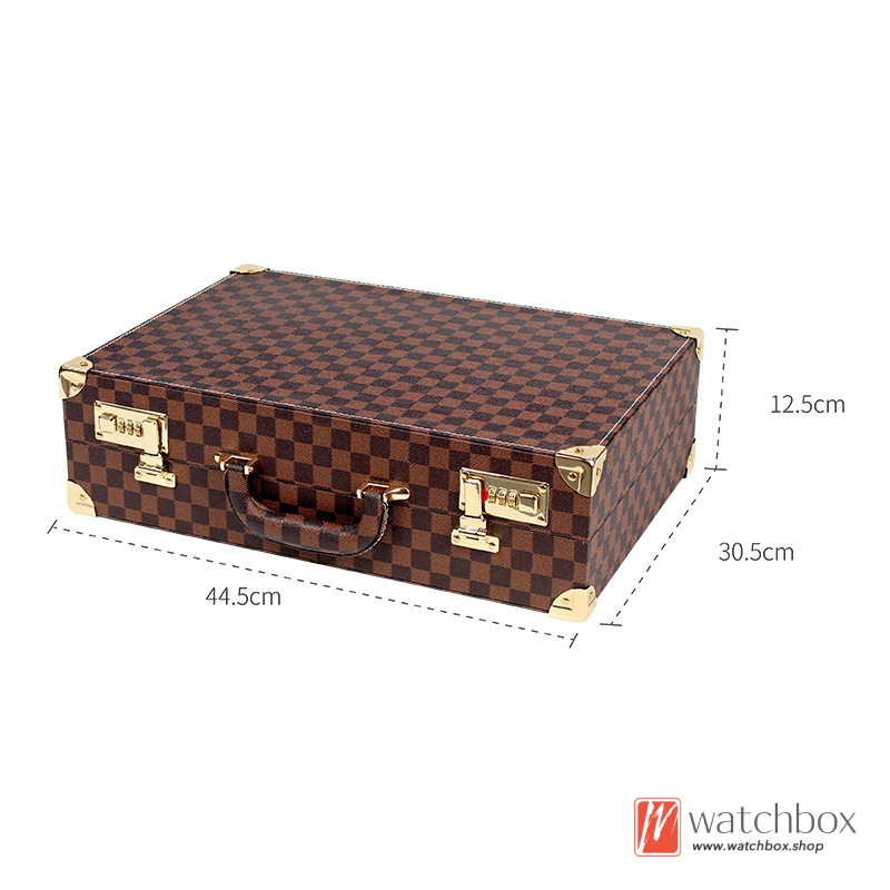 48 Grids Superior Quality Small Square Texture PU Leather Watch Jewelry Case Storage Collection Display Box Travel Password Suitcase