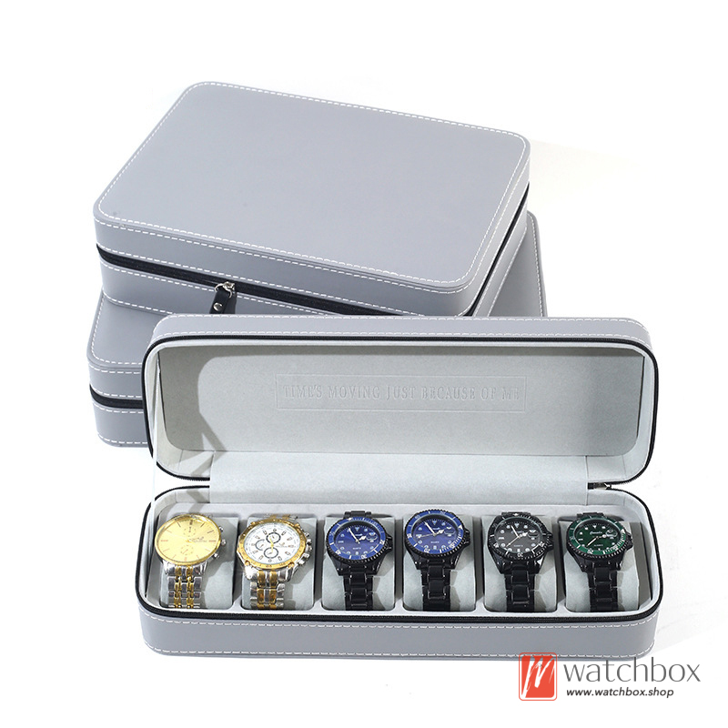6/10/12 Grids PU Leather Watch Case Storage Box Portable Travel Zipper Box