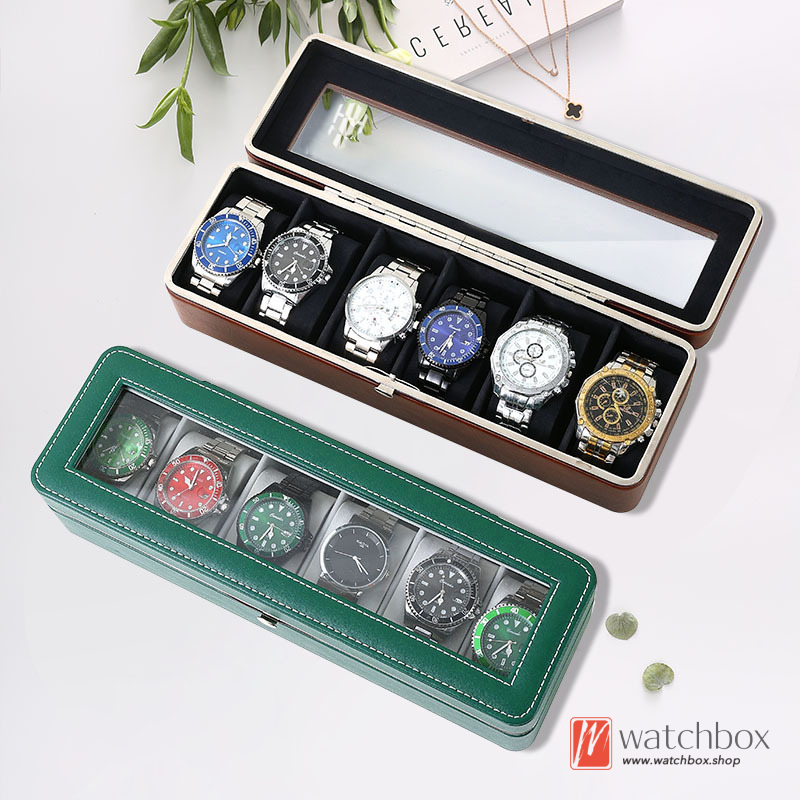 6 Grids Colors PU leather Watch Jewelry Case Storage Organizer Box Gift Collection Box
