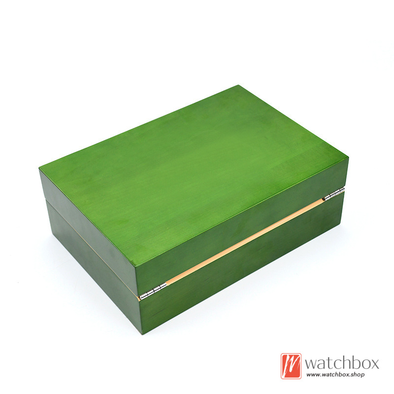 High-end Green Painted Wood 10 Grids Watch jewelry Case Storage Organizer Lock Gift Box