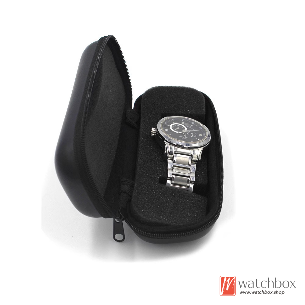 Portable Black PU Leather EVA Watch Accessories Case Strage Travel Zipper Box