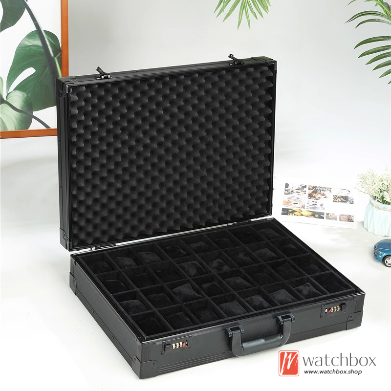 32 Grids High Capacity Leather Protection Shockproof Soft Pillow Watch Jewelry Case Storage Display Organizer Box Portable Password Lock Suitcase