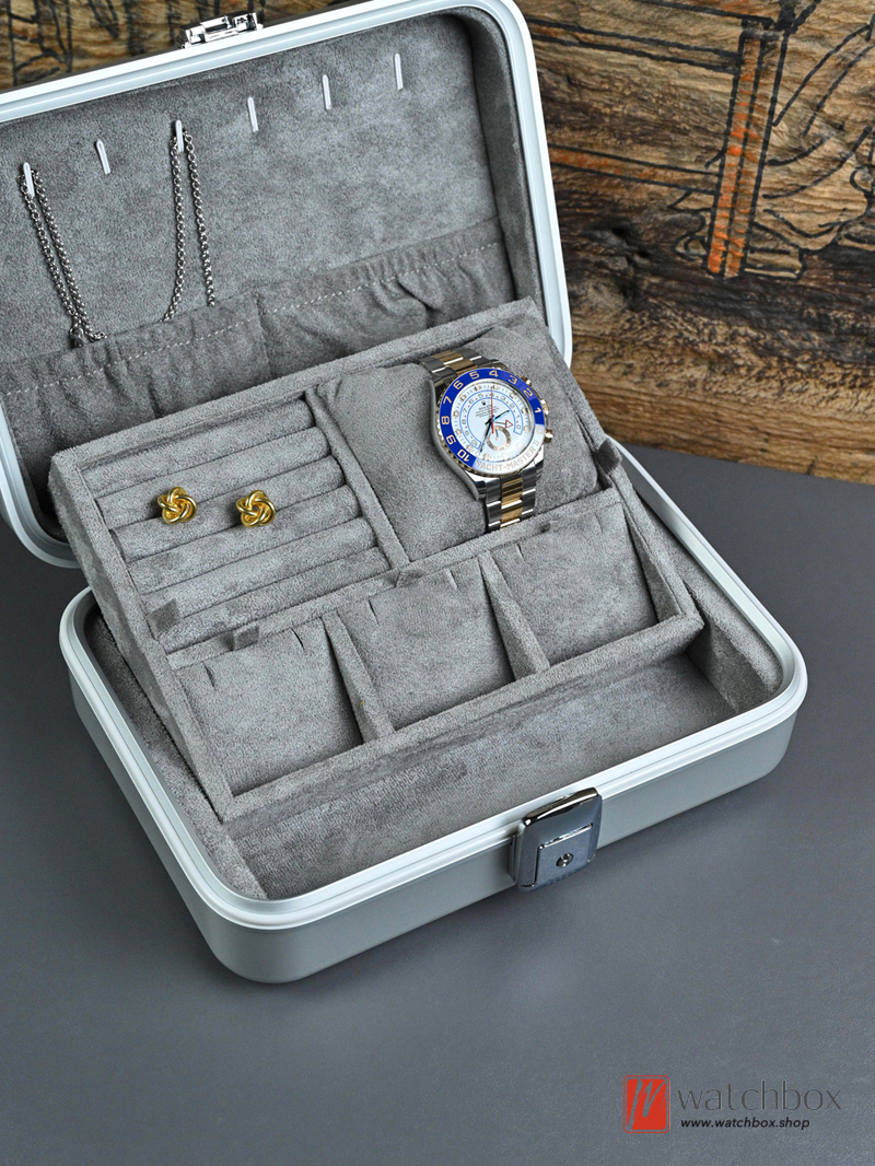 All-metal Aluminum-magnesium Alloy Premium Luxury Watch Jewelry Case Storage Box Portable Business Travel Organizer Box With Lock Gift For Women
