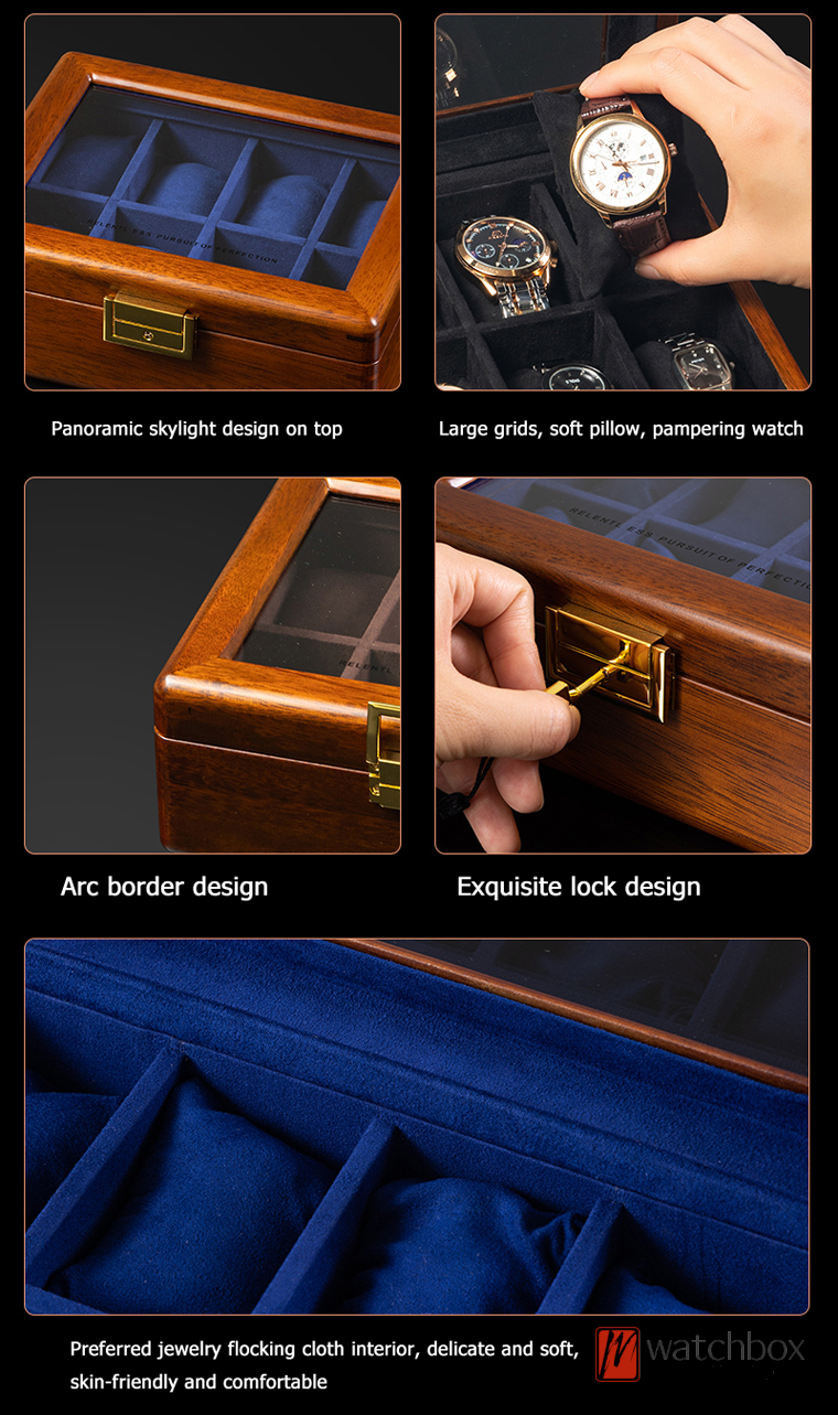 8 Grids Terminalia Solid Wood Watch Jewelry Case Storage Organizer Display Box With Lock