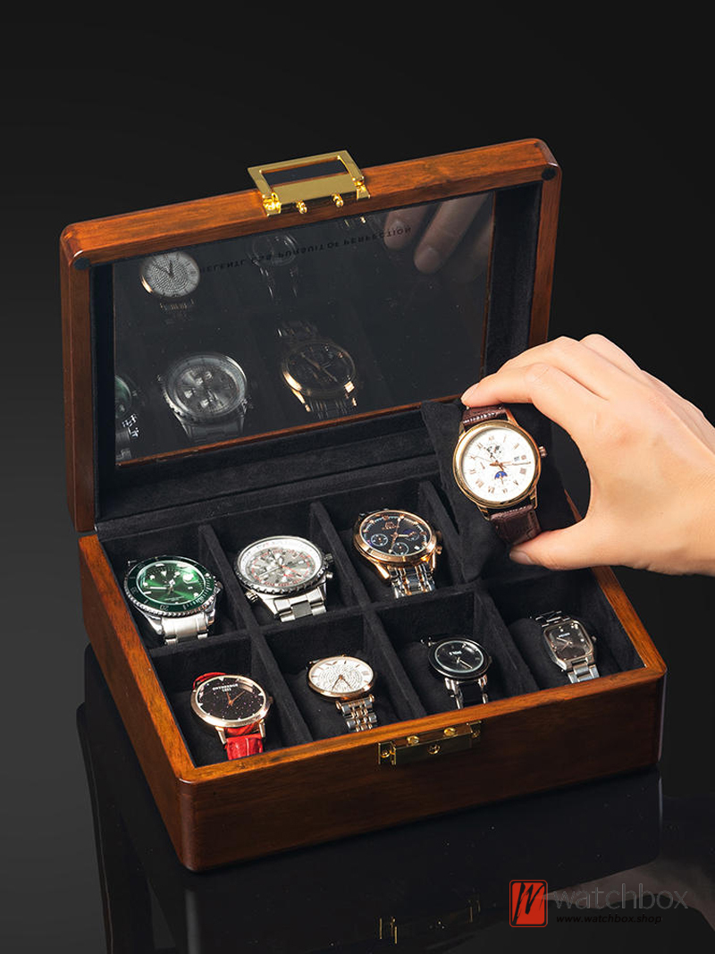 8 Grids Terminalia Solid Wood Watch Jewelry Case Storage Organizer Display Box With Lock