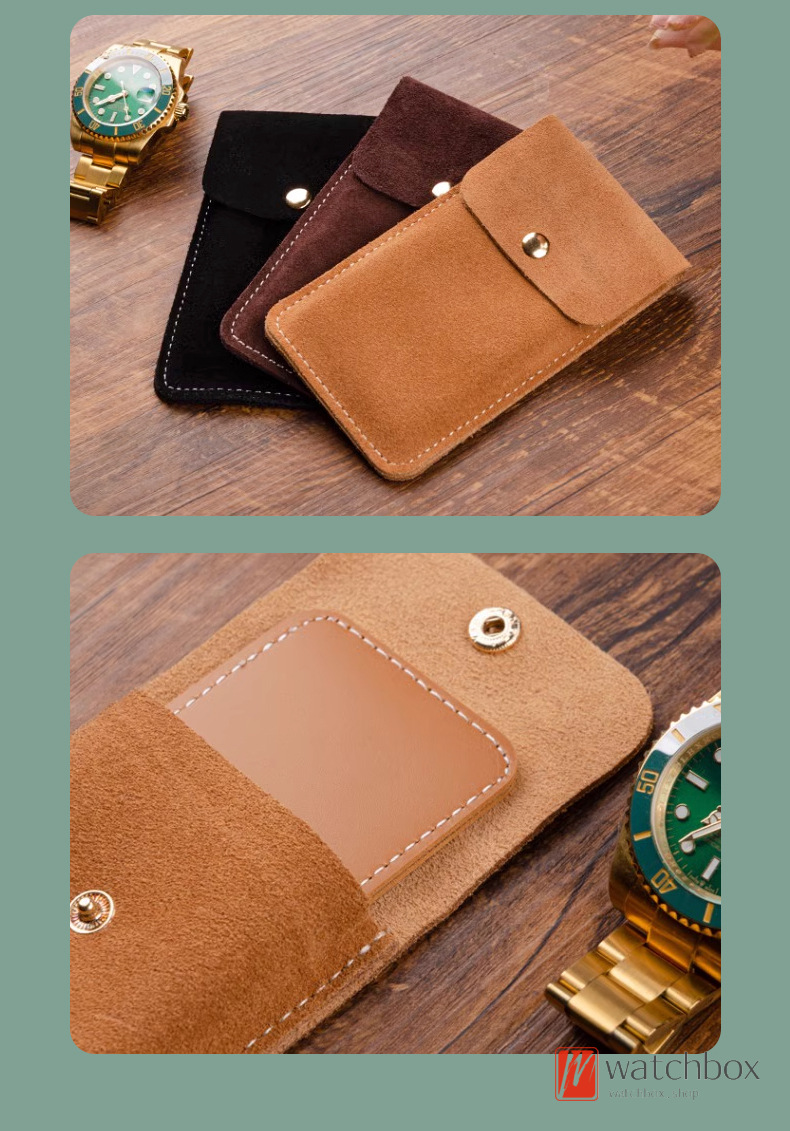 Genuine Cowhide Leather Business Travel Portable Watch Jewerly Case Storage Bag Pouch