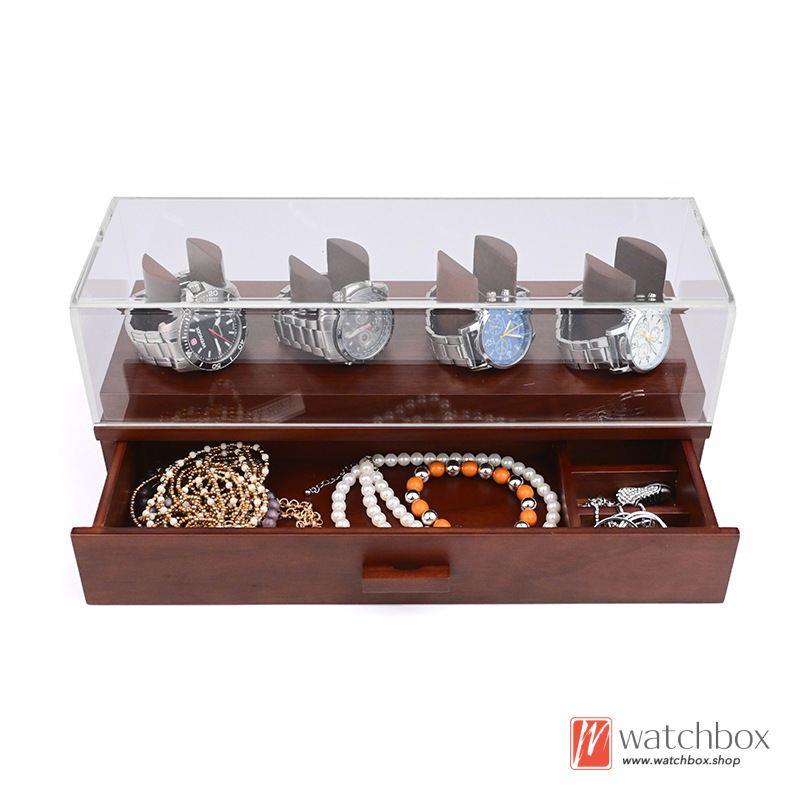The Walnut Wood Watch Knife Display Stand Holder Deck Jewelry Case Storage Drawer Box