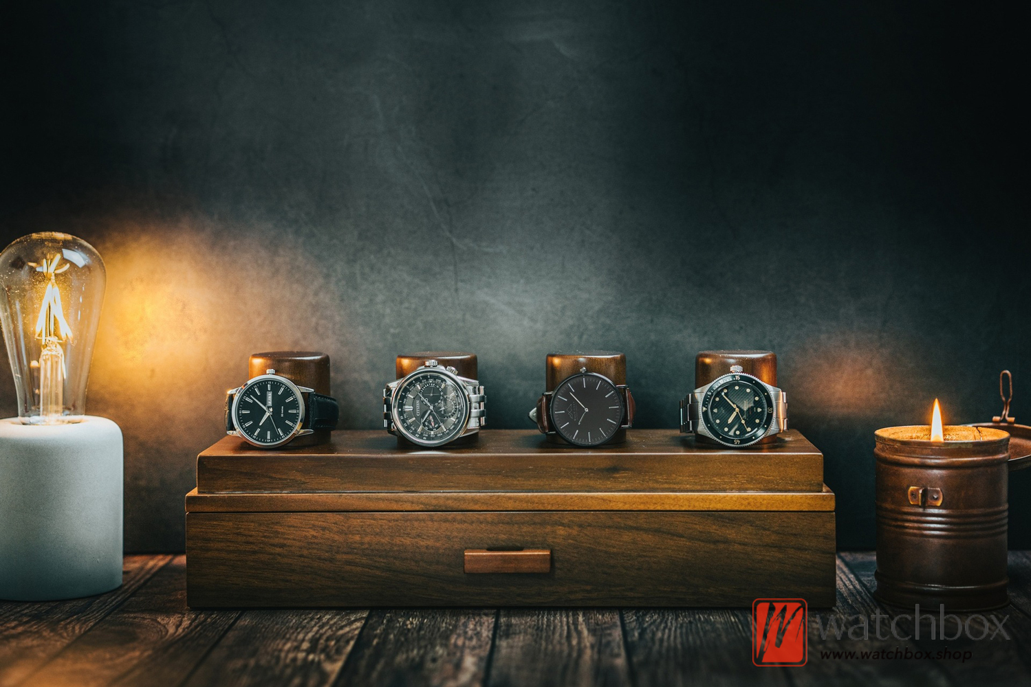 The Walnut Wood Watch Knife Display Stand Holder Deck Jewelry Case Storage Drawer Box