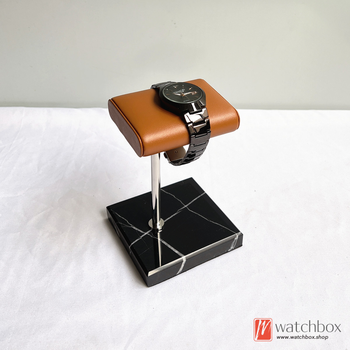 The Black Marble Base PU Leather Watch Jewelry Case Holder Counter Display Stand