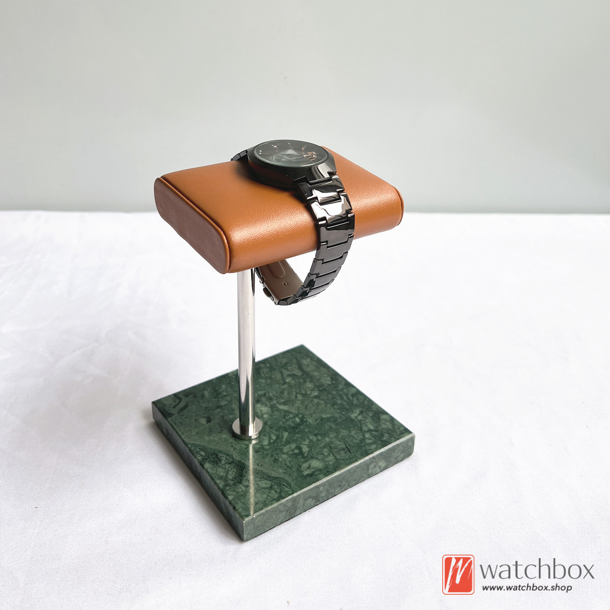 The Green Square Marble Base PU Leather Watch Jewelry Case Holder Counter Display Stand