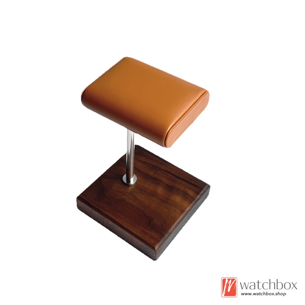 The Counter Walnut Wood Base PU Leather Watch Jewelry Case Display Stand Holder