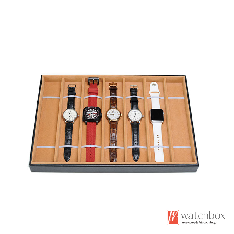 Wood PU Leather Watch Case Jewelry Storage Shop Counter Display Tray