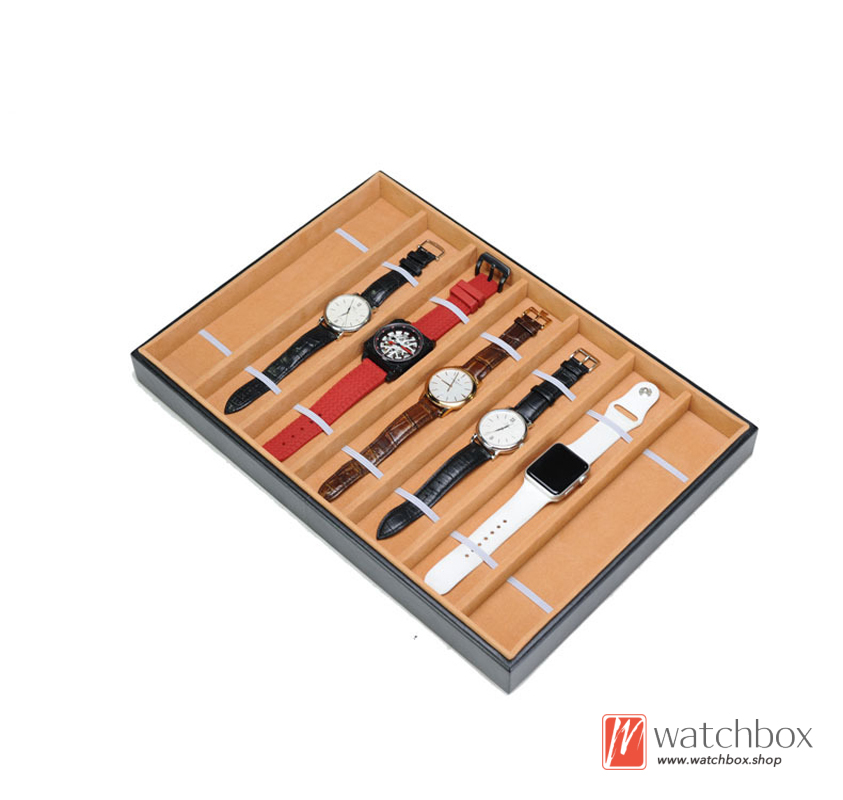 Wood PU Leather Watch Case Jewelry Storage Shop Counter Display Tray