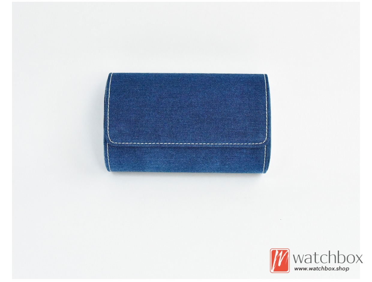 Blue Denim Outdoor Anti-drop Watch Jewelry Case Storage Portable Travel Box