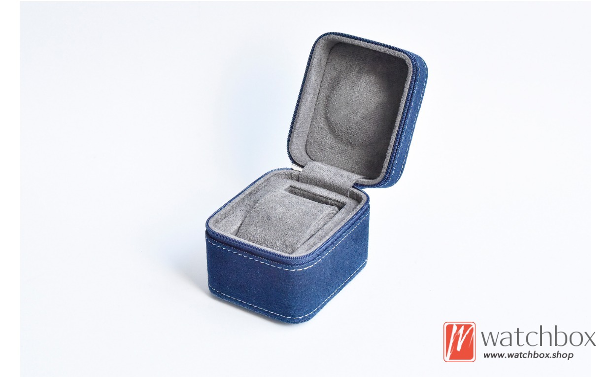 Blue Denim Outdoor Travel Watch Jewelry Case Storage Portable Zipper Box
