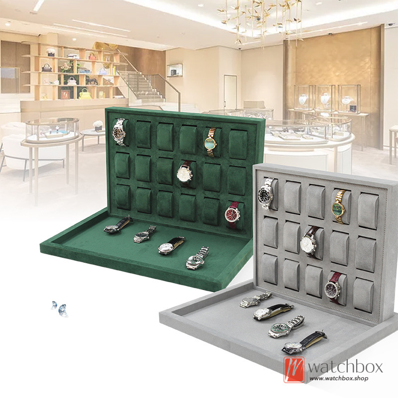 15-18-24 Grid High-grade Exquisite Flannel Watch Jewelry Case Storage Display Organizer Tray