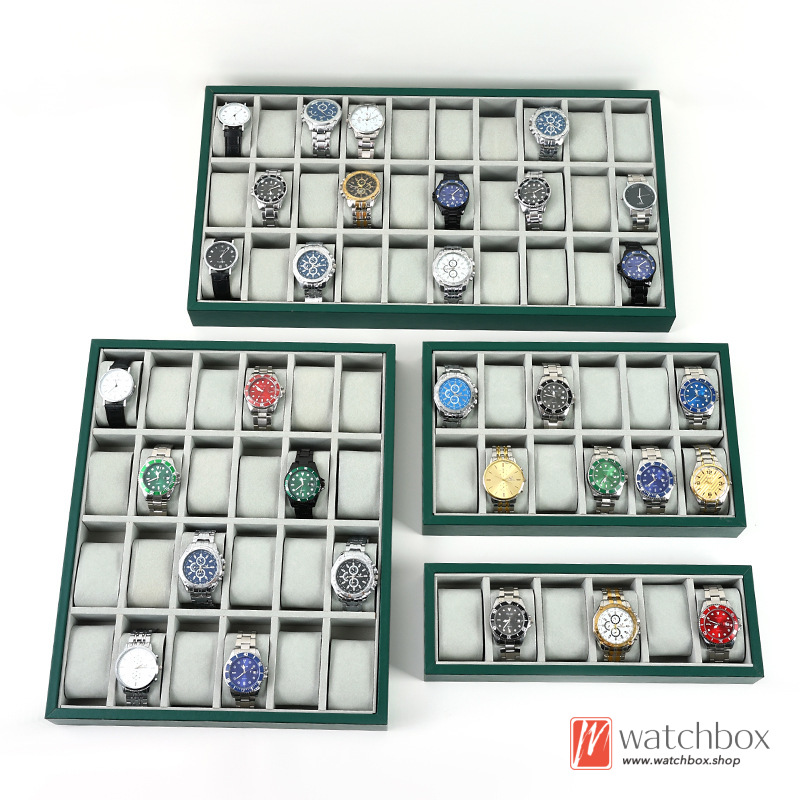 6/12/24/30 Grids Green PU Leather Watch Jewelry Case Storage Organizer Counter Display Tray