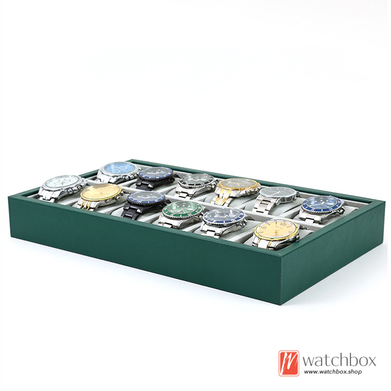 6/12/24/30 Grids Green PU Leather Watch Jewelry Case Storage Organizer Counter Display Tray