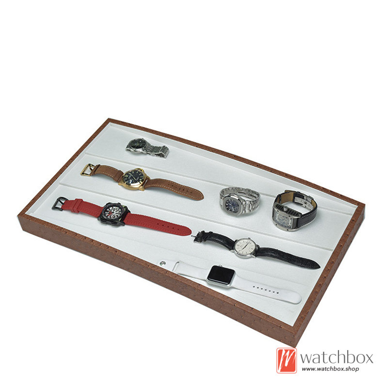 Ostrich Pattern PU Leather Arc Jewelry Shop Counter Watch Jewelry Eyeglasses Case Storage Display Big Tray
