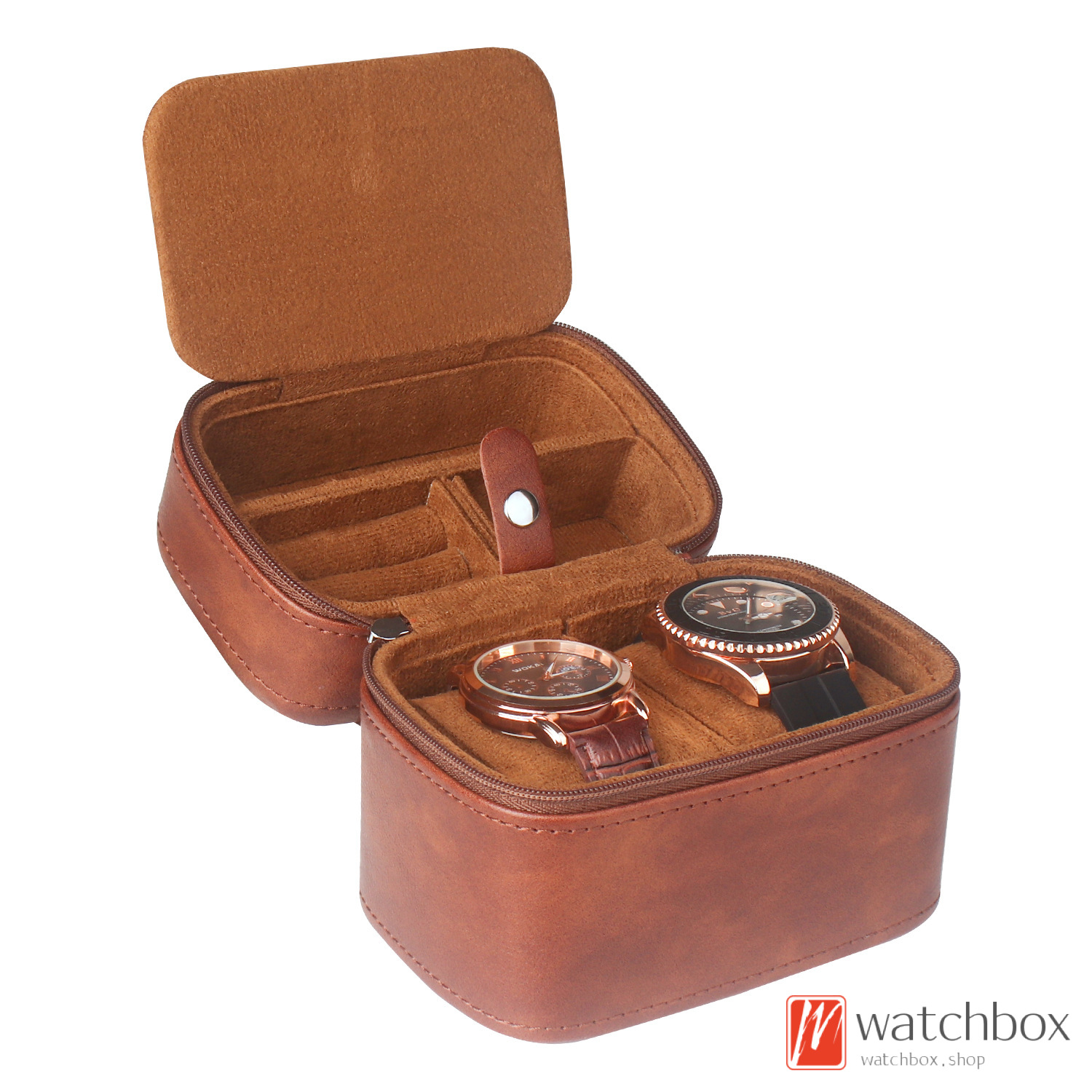 Portable PU Leather Zipper Watch Jewelry Rings Case Storage Travel Box
