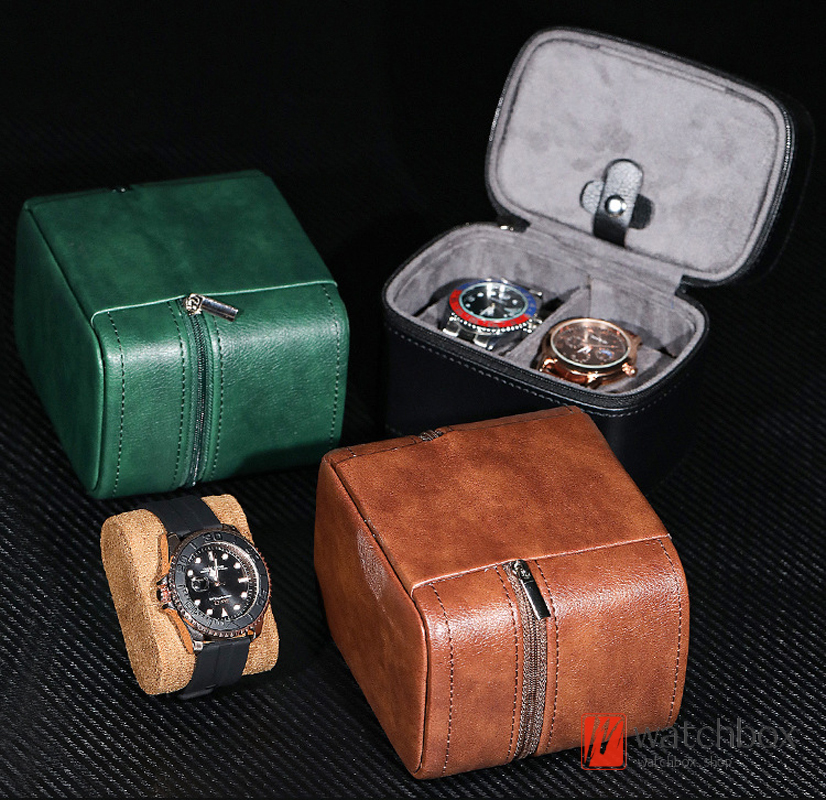 Portable PU Leather Zipper Watch Jewelry Rings Case Storage Travel Box