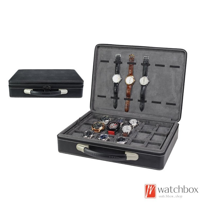 Superior Quality Portable Microfiber Leather Watch Case Jewelry Storage Organizer Display Box Travel  Suicase 18+6