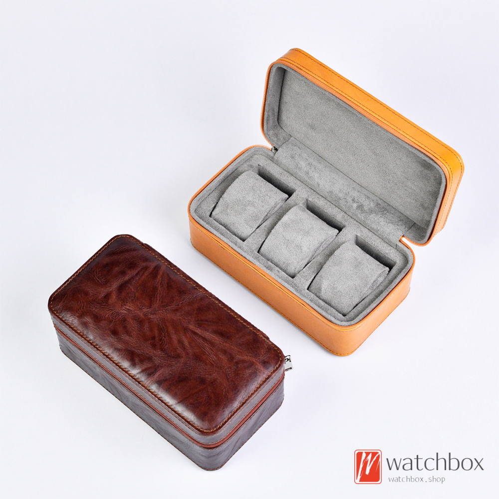Crumpled Texture Top Grain Cowhide Leaher Genuine Leather Watch Jewelry Rings Earrings Studs Case Storage Travel Box