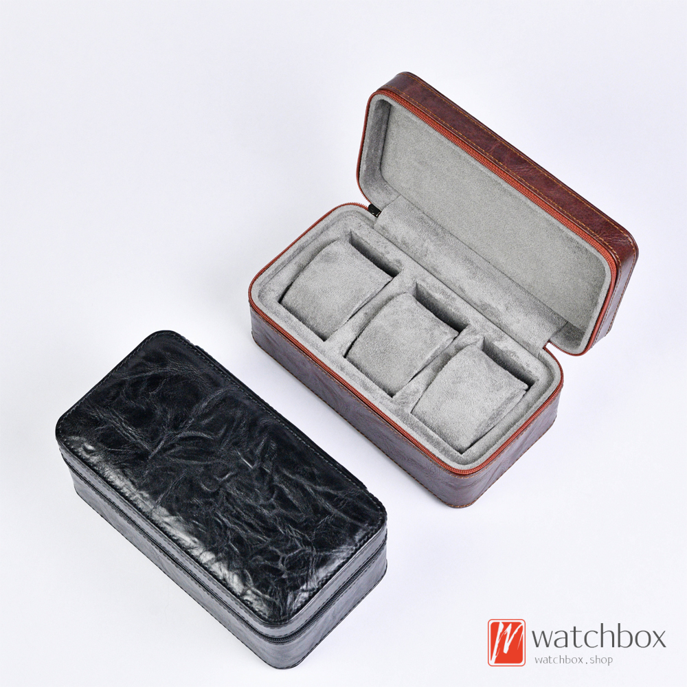 Crumpled Texture Top Grain Cowhide Leaher Genuine Leather Watch Jewelry Rings Earrings Studs Case Storage Travel Box