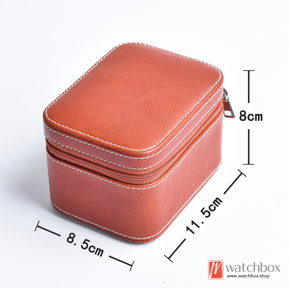 Geunine Full Grain Cow Leather Watch Jewelry Case Storage Box Travel Portable Square Zipper Box Gift Box