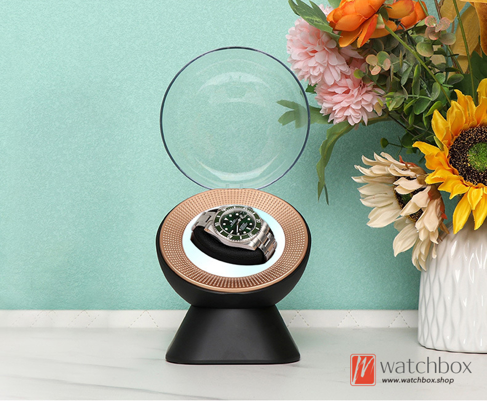 Small Round Glass Cover Led Automatic Mechanical Watch Winder Shake Box Watch Storage Display Box