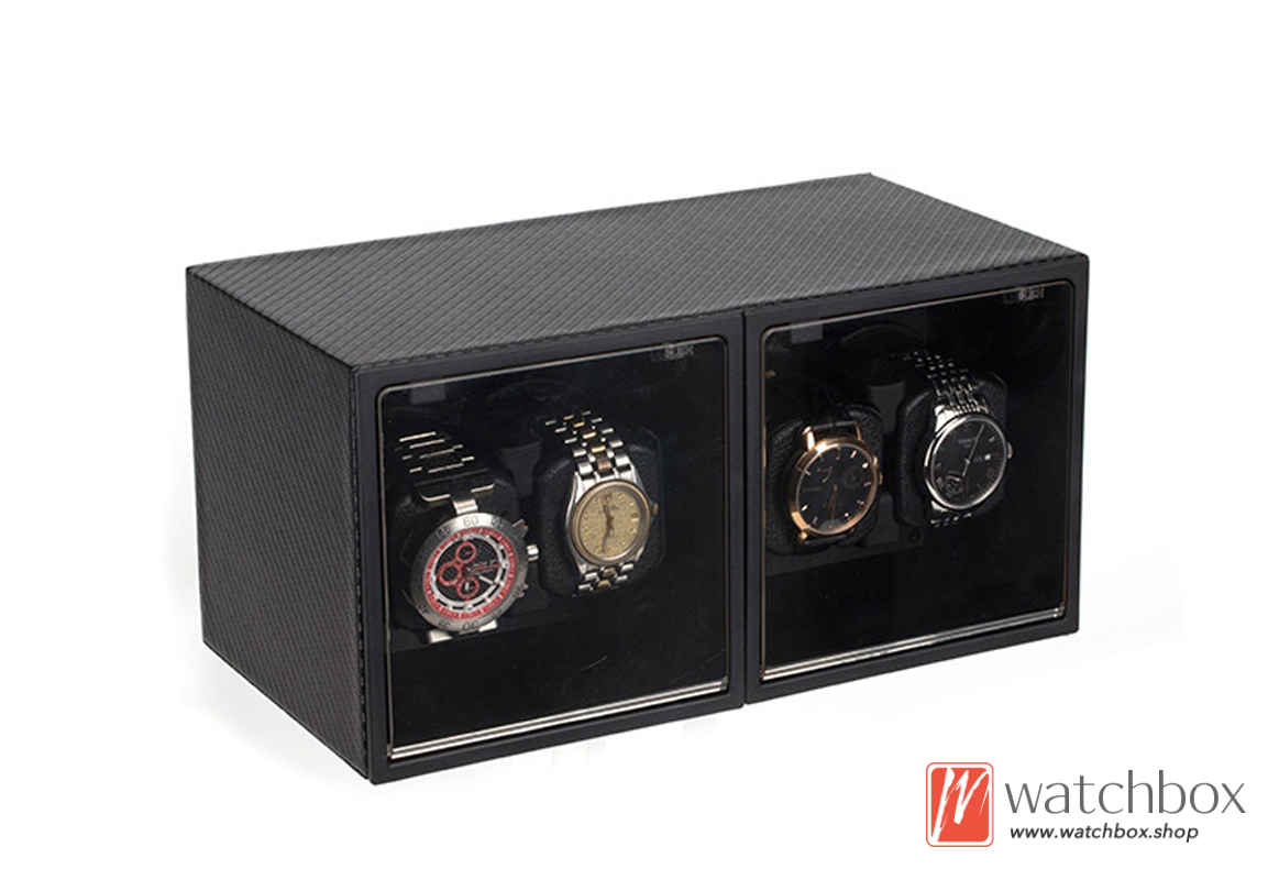 Wood Square Automatic Mechanical Watch Winder Shake Box Case Storage Display Box 4+0