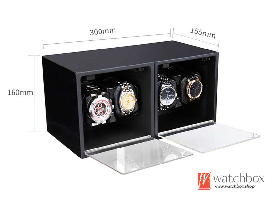 Wood Square Automatic Mechanical Watch Winder Shake Box Case Storage Display Box 4+0