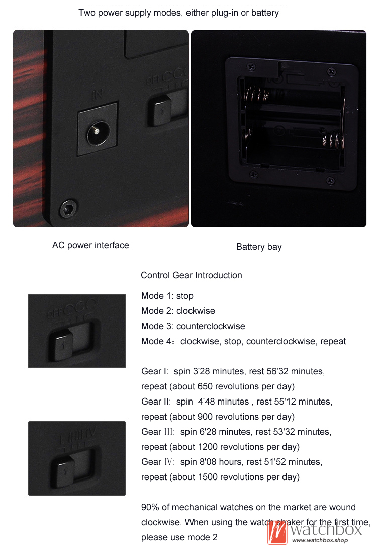 Wood Automatic Mechanical Watch Winder Shake Box Case Storage Display Box 2+0