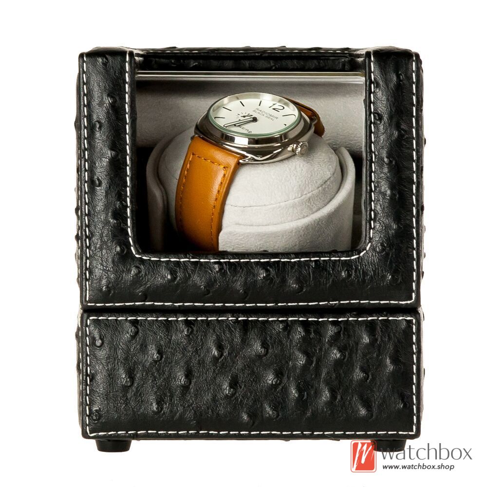 Ostrich Pattern PU Leather Single Automatic Mechanical Watch Winder Shake Box Case Storage Display Box 1+0