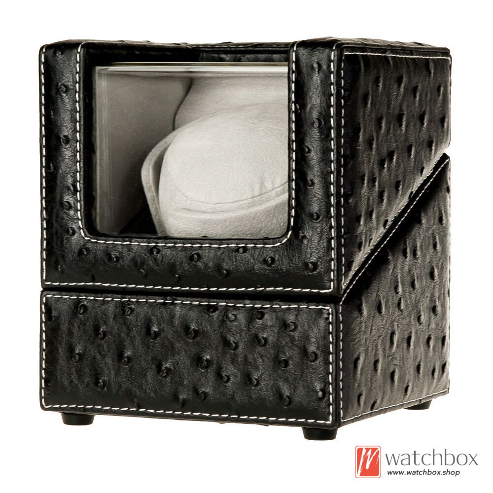 Ostrich Pattern PU Leather Single Automatic Mechanical Watch Winder Shake Box Case Storage Display Box 1+0