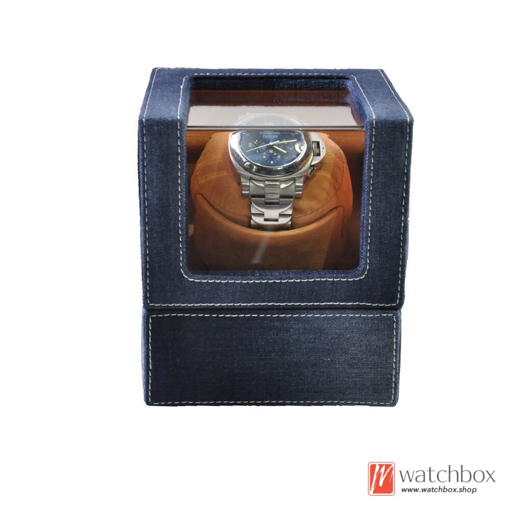 Denim Single Automatic Mechanical Watch Winder Shake Box Case Storage Display Box 1+0