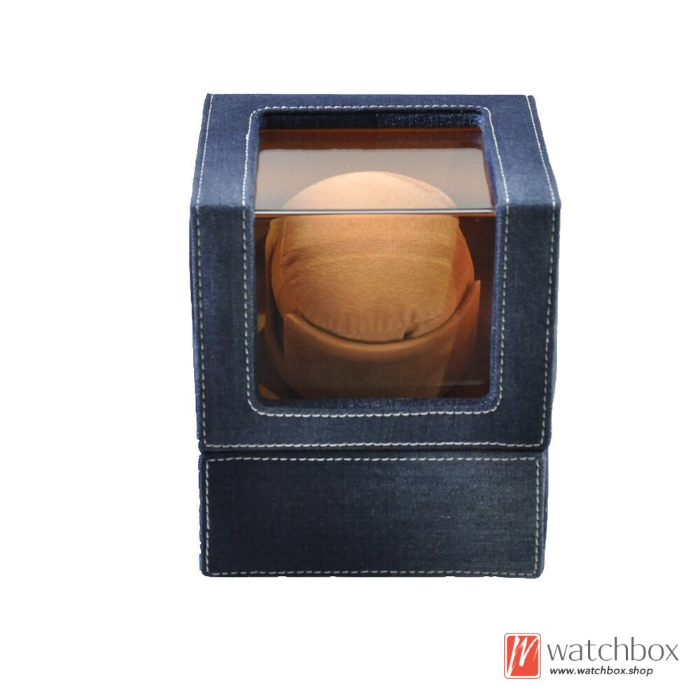 Denim Single Automatic Mechanical Watch Winder Shake Box Case Storage Display Box 1+0