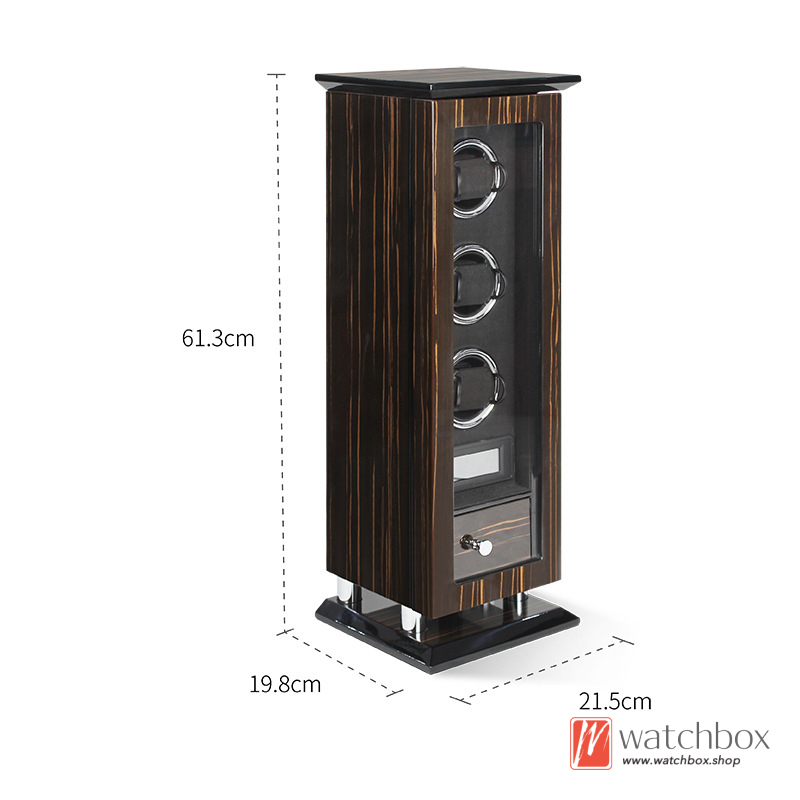 High-grade 3 Grids Wood Vertical Cabinet Automatic Mechanical Watch Winder Storage Display Shake Box Furniture Home Decoration