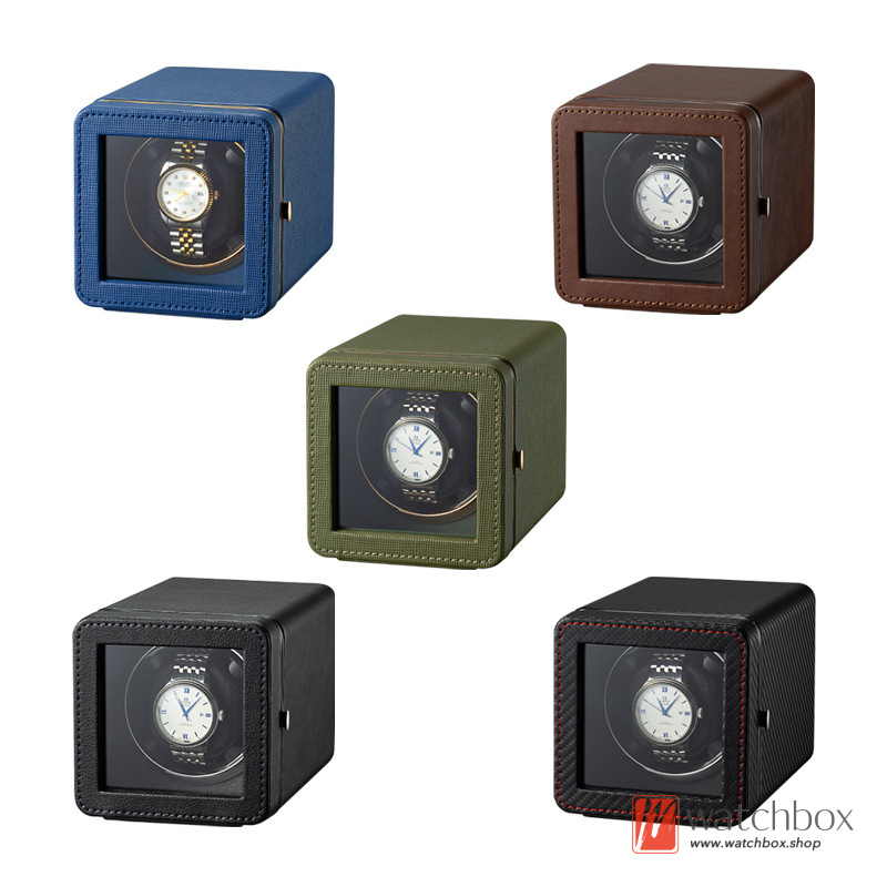 Leather Square Mini Automatic Rotate Mechanical Mini Watch Winder LED Light Watch Case Storage Travel Shake Box