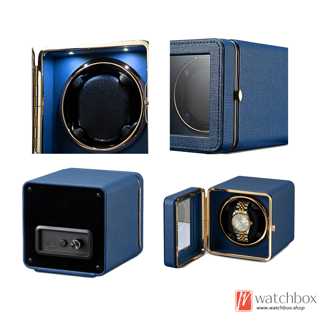 Leather Square Mini Automatic Rotate Mechanical Mini Watch Winder LED Light Watch Case Storage Travel Shake Box