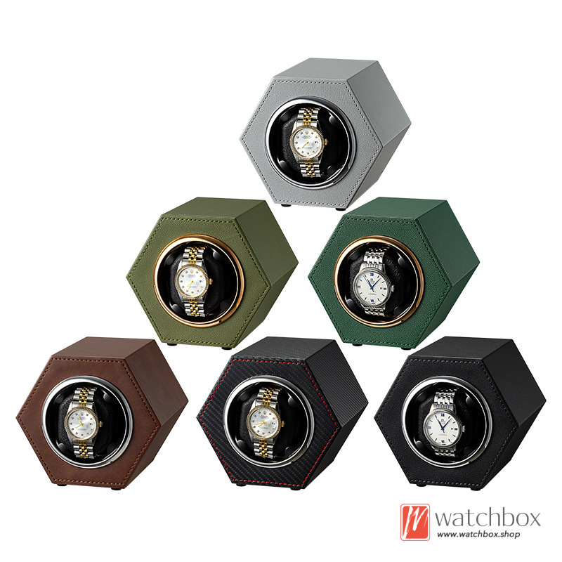 Leather Hexagon Mini Automatic Rotate Mechanical Mini Watch Winder Watch Case Storage Type-C Travel Shake Box