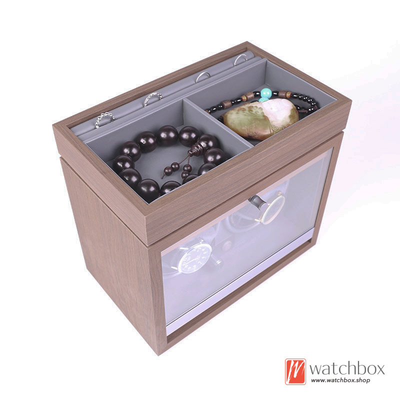 High-grade Black Walnut Grain Wood Automatic Mechanical Watch Winder Blue LED Light Silent Watch Shake Box jewelry Case Storage Display Home Decoration